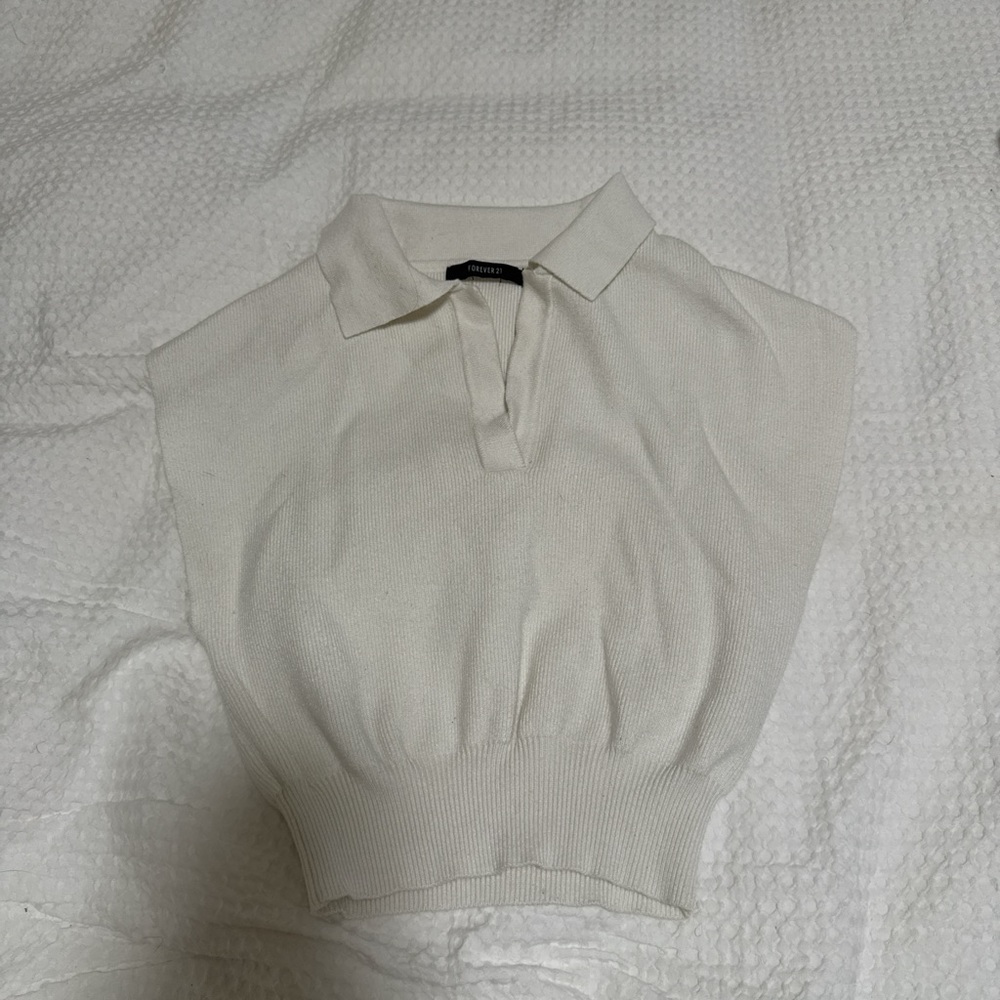 Forever 21 Cream Polo Crop Top